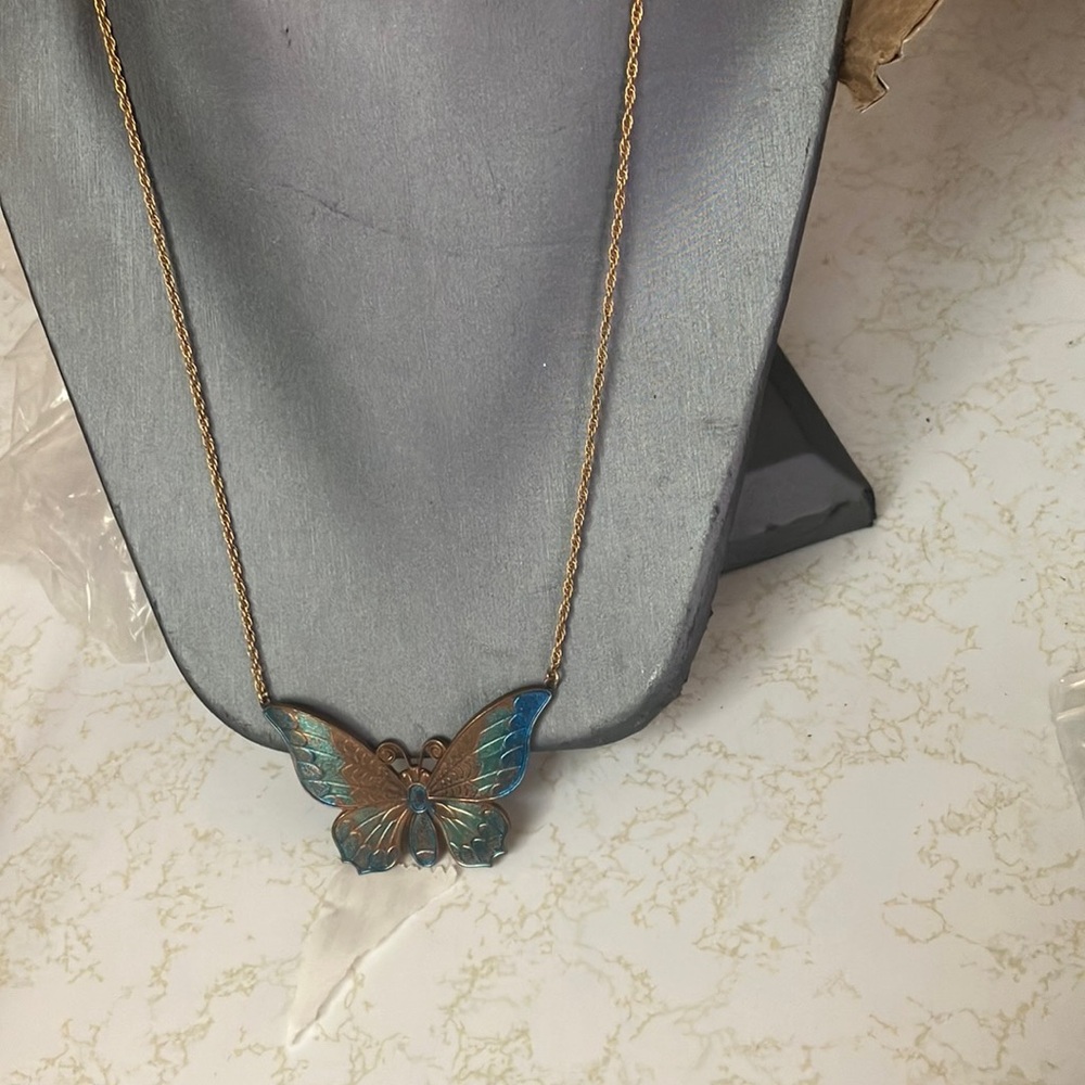 Blue and Gold Butterfly Necklace